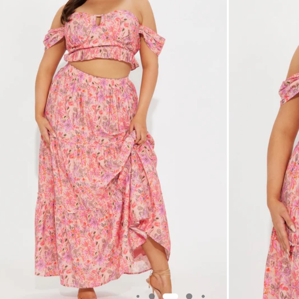 Fashion Nova Pink Floral Off-Shoulder Maxi Dress